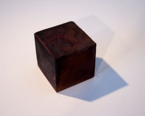 Untitled (Burnt Cube) Medical Ephemera & Resin 3"x3"x3" 2015